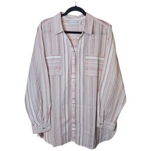 Susan Graver XL Pink Stripe Button Up Shirt 100%‎ Cotton Classic Preppy Coastal